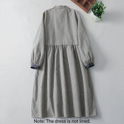 Buddha Stones Casual Plaid Pattern Long Lantern Sleeve Cotton Linen Midi Dress With Pockets - image 8