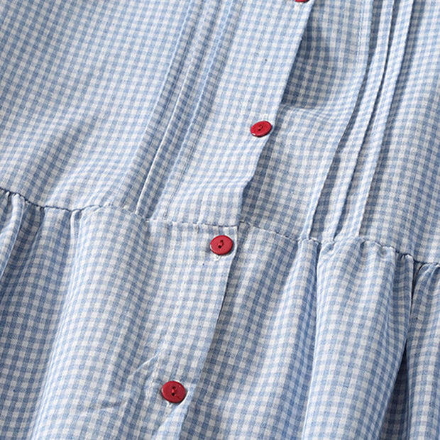 Buddha Stones Casual Plaid Pattern Long Lantern Sleeve Cotton Linen Midi Dress With Pockets - image 4