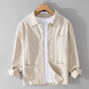 Buddha Stones Commute Men's Plain Buttons Design Pattern Cotton Linen Long Sleeve Shirt - Beige - US/UK/AU42，EU52 (3XL) - image 5