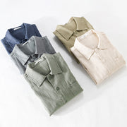 Buddha Stones Commute Men's Plain Buttons Design Pattern Cotton Linen Long Sleeve Shirt - image 21