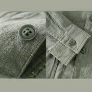 Buddha Stones Commute Men's Plain Buttons Design Pattern Cotton Linen Long Sleeve Shirt - image 4