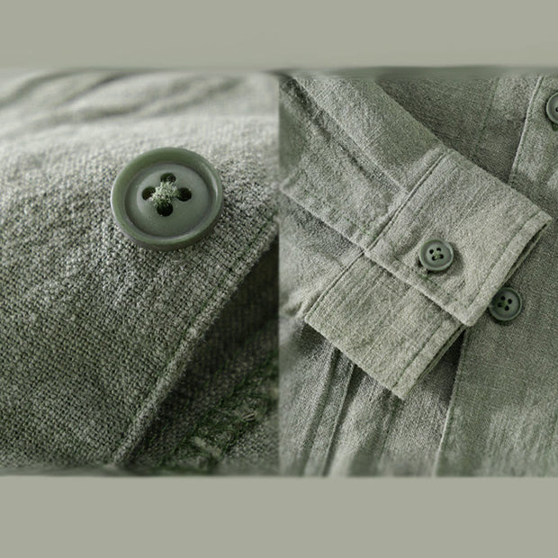 Buddha Stones Commute Men's Plain Buttons Design Pattern Cotton Linen Long Sleeve Shirt - image 4