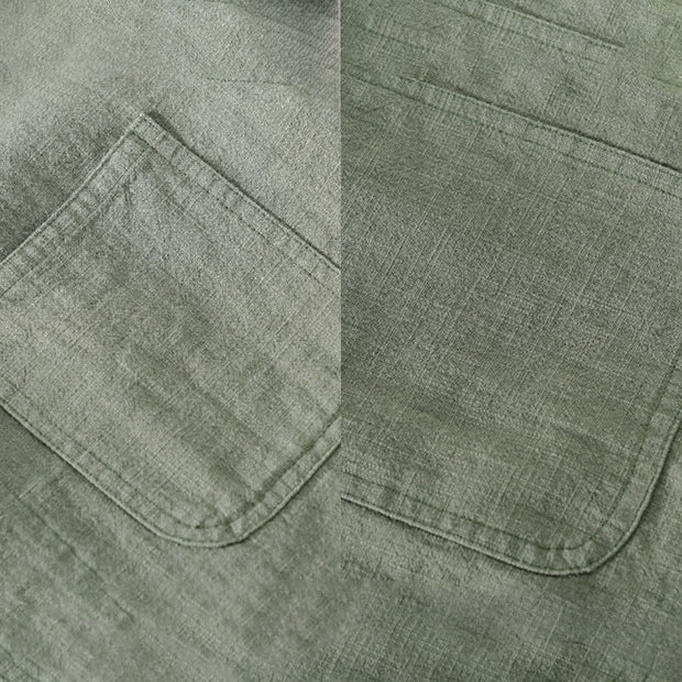 Buddha Stones Commute Men's Plain Buttons Design Pattern Cotton Linen Long Sleeve Shirt - image 3