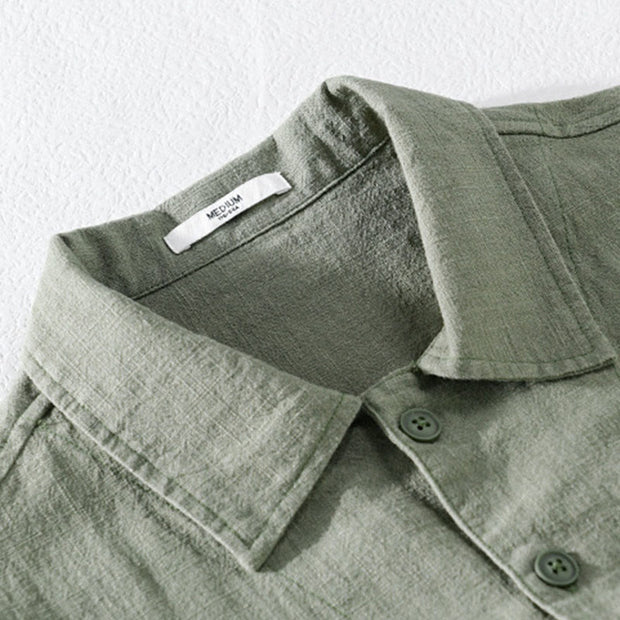 Buddha Stones Commute Men's Plain Buttons Design Pattern Cotton Linen Long Sleeve Shirt - image 2