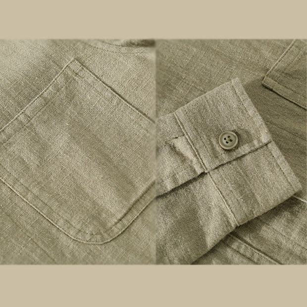 Buddha Stones Commute Men's Plain Buttons Design Pattern Cotton Linen Long Sleeve Shirt - image 20
