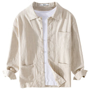 Buddha Stones Commute Men's Plain Buttons Design Pattern Cotton Linen Long Sleeve Shirt - image 9