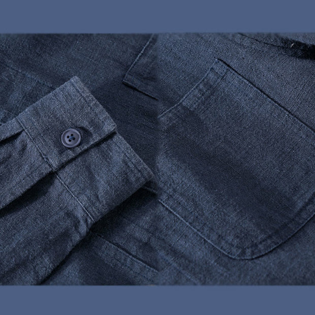 Buddha Stones Commute Men's Plain Buttons Design Pattern Cotton Linen Long Sleeve Shirt - image 16