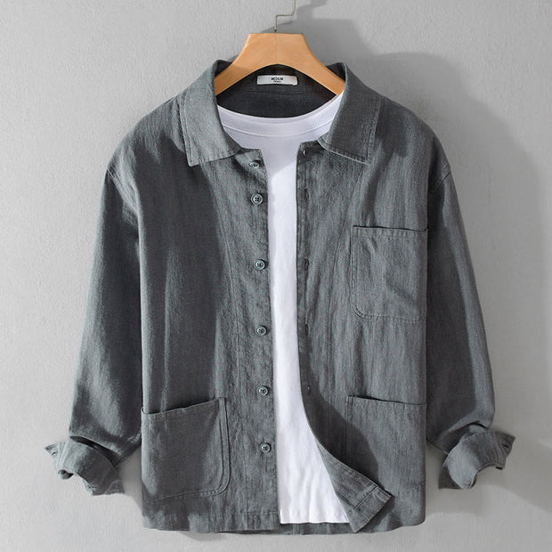 Buddha Stones Commute Men's Plain Buttons Design Pattern Cotton Linen Long Sleeve Shirt - SlateGray - US/UK/AU42，EU52 (3XL) - image 10