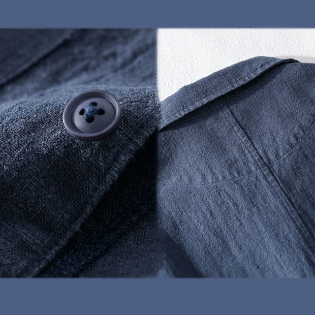 Buddha Stones Commute Men's Plain Buttons Design Pattern Cotton Linen Long Sleeve Shirt - image 15
