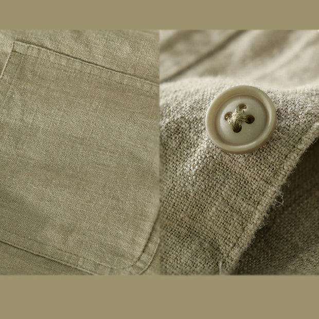 Buddha Stones Commute Men's Plain Buttons Design Pattern Cotton Linen Long Sleeve Shirt - image 19