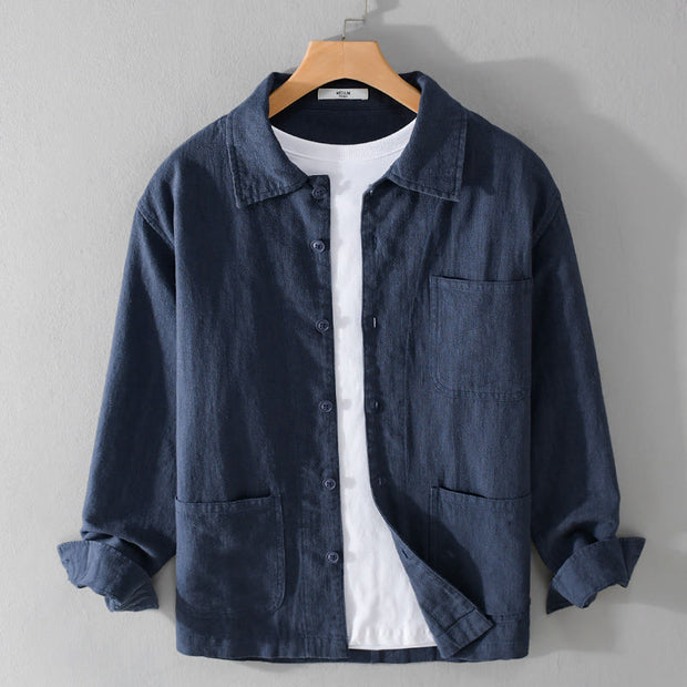 Buddha Stones Commute Men's Plain Buttons Design Pattern Cotton Linen Long Sleeve Shirt - DarkBlue - US/UK/AU42，EU52 (3XL) - image 13