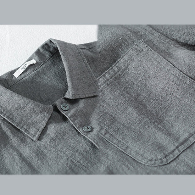Buddha Stones Commute Men's Plain Buttons Design Pattern Cotton Linen Long Sleeve Shirt - image 12