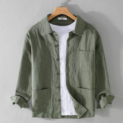 Buddha Stones Commute Men's Plain Buttons Design Pattern Cotton Linen Long Sleeve Shirt - MediumSeaGreen - US/UK/AU42，EU52 (3XL) - image 1