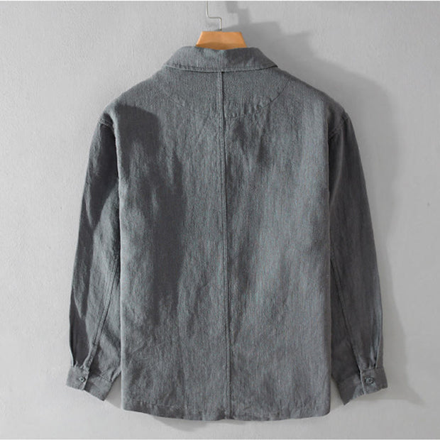 Buddha Stones Commute Men's Plain Buttons Design Pattern Cotton Linen Long Sleeve Shirt - image 11