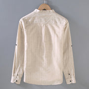 Buddha Stones Vintage Men's Striped Pattern Cotton Linen Long Sleeve Shirt - image 4