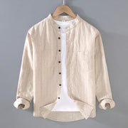 Buddha Stones Vintage Men's Striped Pattern Cotton Linen Long Sleeve Shirt - Beige - US/UK/AU42，EU52 (3XL) - image 3