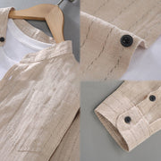 Buddha Stones Vintage Men's Striped Pattern Cotton Linen Long Sleeve Shirt - image 11