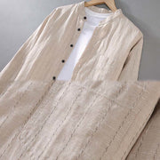 Buddha Stones Vintage Men's Striped Pattern Cotton Linen Long Sleeve Shirt - image 7