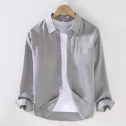 Buddha Stones Spring Men's Casual Pure Color Linen Long Sleeve Shirt With Pocket - Silver - US/UK/AU42，EU52 (3XL) - image 10