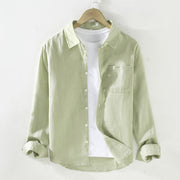 Buddha Stones Spring Men's Casual Pure Color Linen Long Sleeve Shirt With Pocket - PaleGreen - US/UK/AU42，EU52 (3XL) - image 12