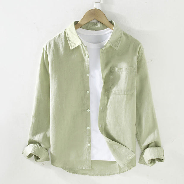 Buddha Stones Spring Men's Casual Pure Color Linen Long Sleeve Shirt With Pocket - PaleGreen - US/UK/AU42，EU52 (3XL) - image 12