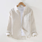Buddha Stones Spring Men's Casual Pure Color Linen Long Sleeve Shirt With Pocket - Beige - US/UK/AU42，EU52 (3XL) - image 1