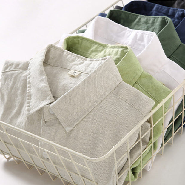 Buddha Stones Spring Men's Casual Pure Color Linen Long Sleeve Shirt With Pocket - image 16