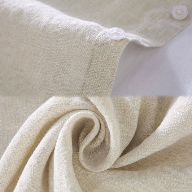 Buddha Stones Spring Men's Casual Pure Color Linen Long Sleeve Shirt With Pocket - image 6