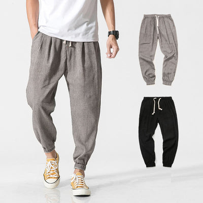 Buddha Stones Simple Drawstring Design Linen Men's Pants With Pockets - Gray - US/UK/AU46，EU56 (5XL) - image 1
