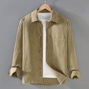 Buddha Stones Men's Casual Pure Color Tassels Hem Design Cotton Long Sleeve Shirt With Pocket - Khaki - US/UK/AU46，EU56 (3XL) - image 2