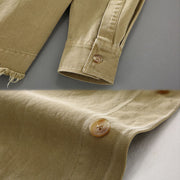 Buddha Stones Men's Casual Pure Color Tassels Hem Design Cotton Long Sleeve Shirt With Pocket - image 6