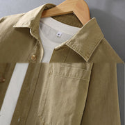 Buddha Stones Men's Casual Pure Color Tassels Hem Design Cotton Long Sleeve Shirt With Pocket - image 4