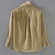 Buddha Stones Men's Casual Pure Color Tassels Hem Design Cotton Long Sleeve Shirt With Pocket - image 3