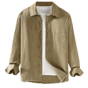 Buddha Stones Men's Casual Pure Color Tassels Hem Design Cotton Long Sleeve Shirt With Pocket - image 8