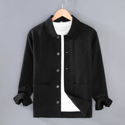 Buddha Stones Casual Plain Long Sleeve Button Lapel  Design Men's Ramie Linen Jacket With Pockets - Black - US/UK/AU42，EU52 (3XL) - image 12