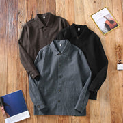 Buddha Stones Casual Plain Long Sleeve Button Lapel  Design Men's Ramie Linen Jacket With Pockets - image 13