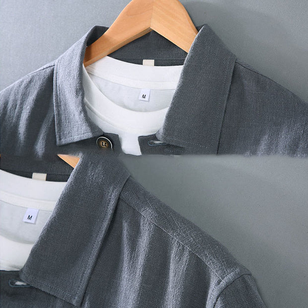 Buddha Stones Casual Plain Long Sleeve Button Lapel  Design Men's Ramie Linen Jacket With Pockets - image 9