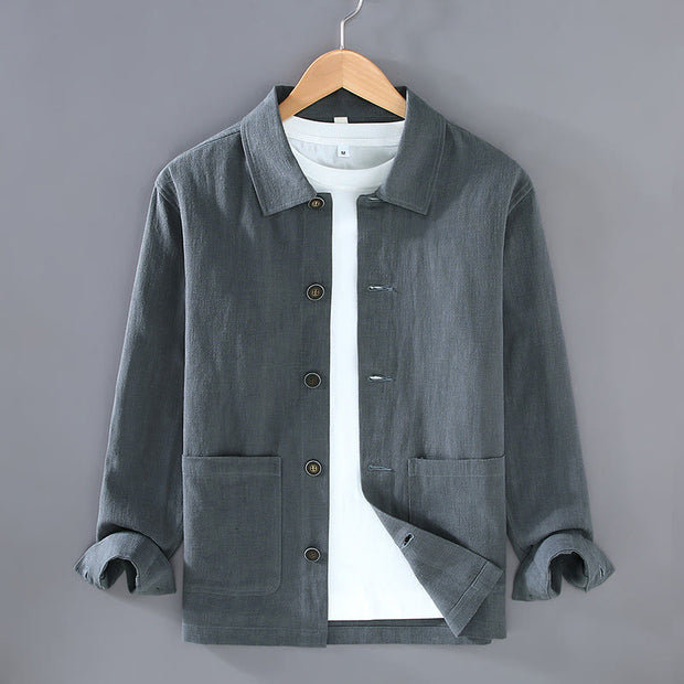 Buddha Stones Casual Plain Long Sleeve Button Lapel  Design Men's Ramie Linen Jacket With Pockets - SlateGray - US/UK/AU42，EU52 (3XL) - image 4