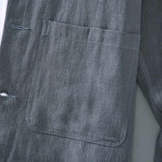 Buddha Stones Casual Plain Long Sleeve Button Lapel  Design Men's Ramie Linen Jacket With Pockets - image 8