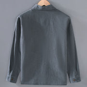 Buddha Stones Casual Plain Long Sleeve Button Lapel  Design Men's Ramie Linen Jacket With Pockets - image 5