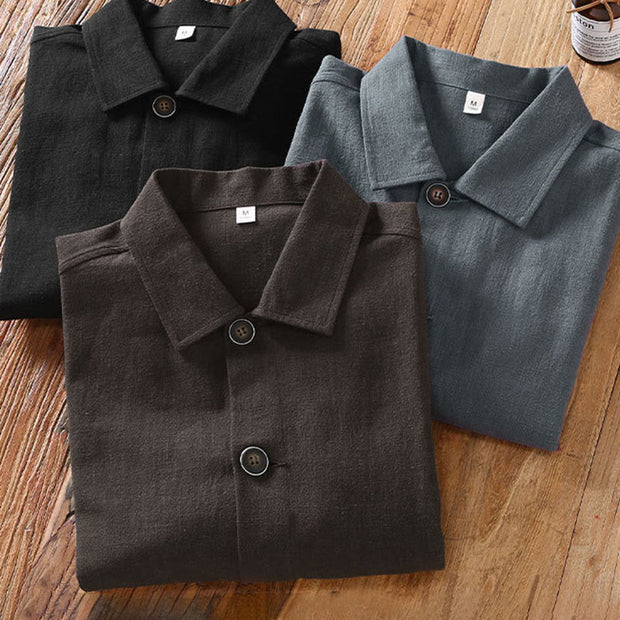 Buddha Stones Casual Plain Long Sleeve Button Lapel  Design Men's Ramie Linen Jacket With Pockets - image 14