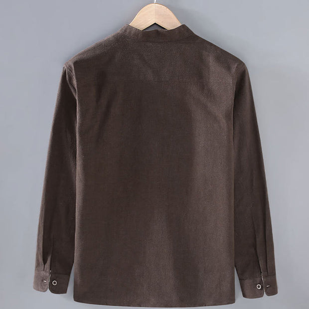 Buddha Stones Casual Plain Long Sleeve Button Lapel  Design Men's Ramie Linen Jacket With Pockets - image 2