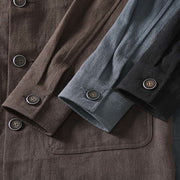 Buddha Stones Casual Plain Long Sleeve Button Lapel  Design Men's Ramie Linen Jacket With Pockets - image 15
