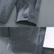 Buddha Stones Casual Plain Long Sleeve Button Lapel  Design Men's Ramie Linen Jacket With Pockets - image 11