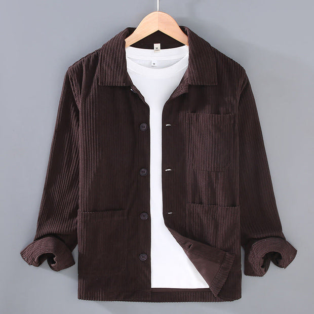 Buddha Stones Fall Vintage Lapel Design Long Sleeve Button Men's Cotton Jacket With Pockets - SaddleBrown - US/UK/AU42，EU52 (3XL) - image 8