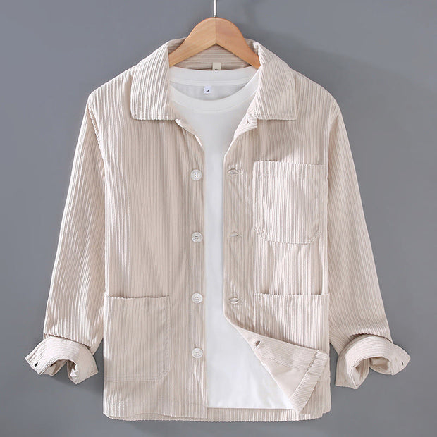 Buddha Stones Fall Vintage Lapel Design Long Sleeve Button Men's Cotton Jacket With Pockets - Beige - US/UK/AU42，EU52 (3XL) - image 10