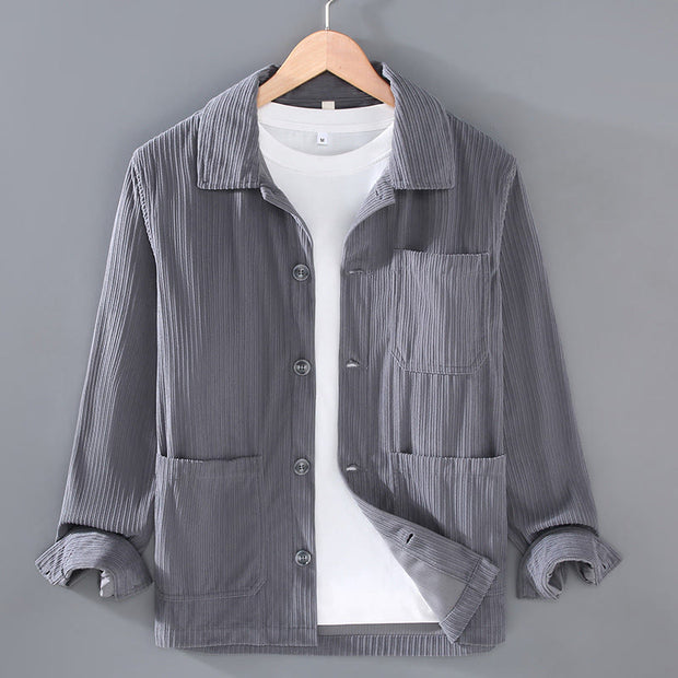 Buddha Stones Fall Vintage Lapel Design Long Sleeve Button Men's Cotton Jacket With Pockets - LightSlateGray - US/UK/AU42，EU52 (3XL) - image 1