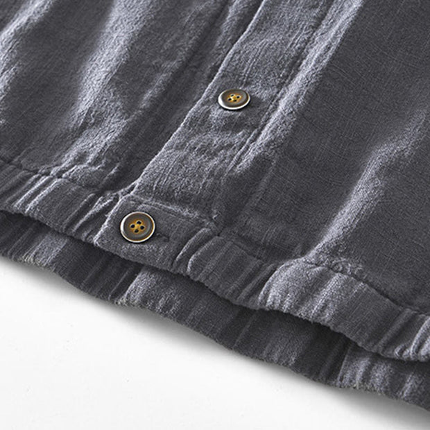 Buddha Stones Casual Plain Simple Buttons Design Men's Long Sleeve Ramie Linen Jacket With Pockets - image 26