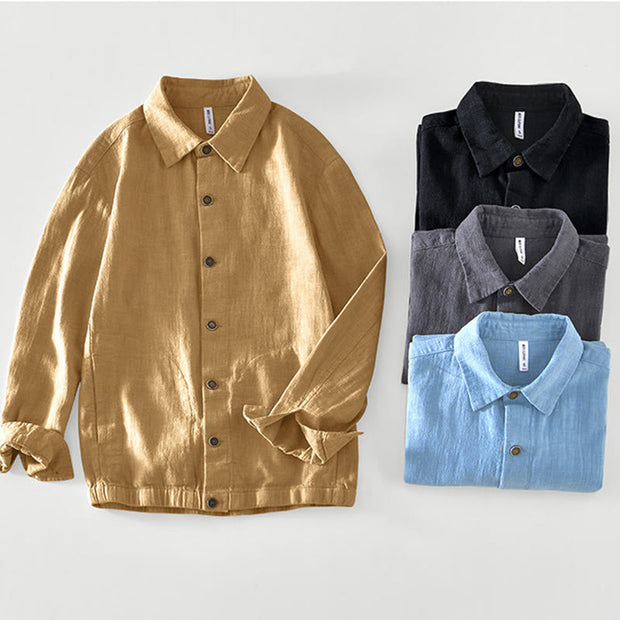 Buddha Stones Casual Plain Simple Buttons Design Men's Long Sleeve Ramie Linen Jacket With Pockets - image 27
