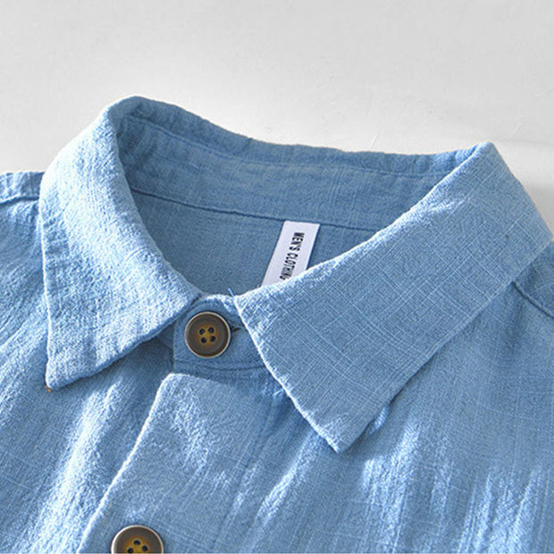 Buddha Stones Casual Plain Simple Buttons Design Men's Long Sleeve Ramie Linen Jacket With Pockets - image 12